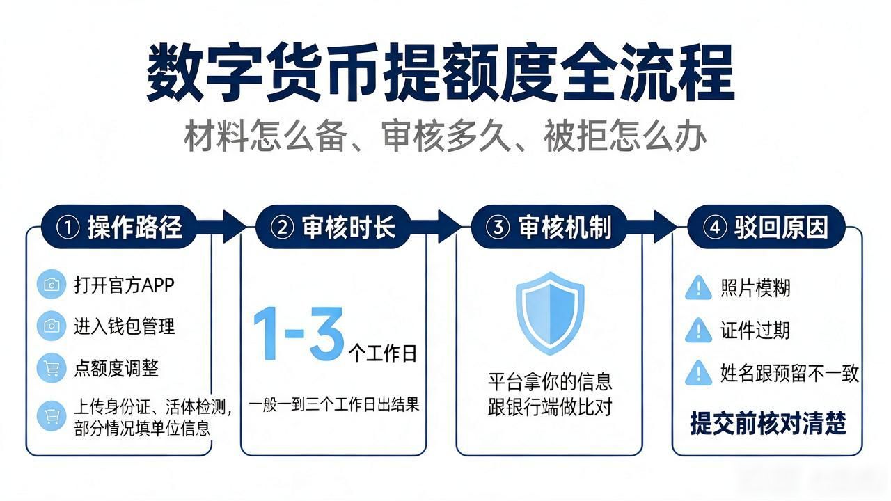 数字货币提额度全流程：材料怎么备、审核多久、被拒怎么办