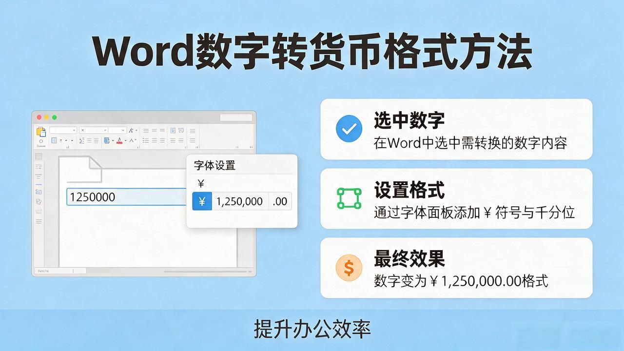 word文档里数字改成货币符号的实操方法